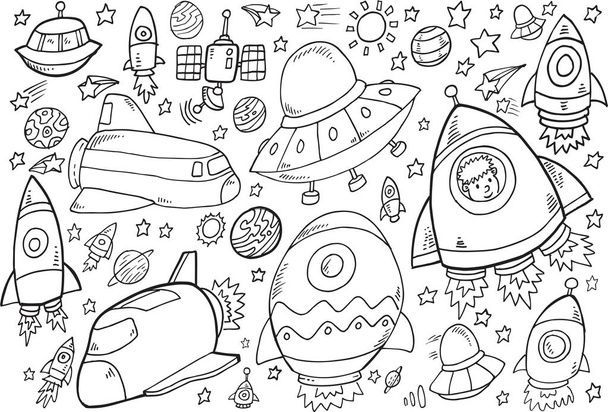 Outer Space Doodle Vector Illustration Set  - Vector, imagen