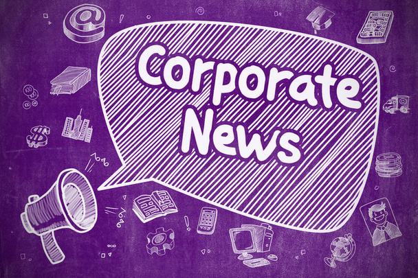 Noticias Corporativas - Ilustración de Doodle en pizarra púrpura
. - Foto, Imagen