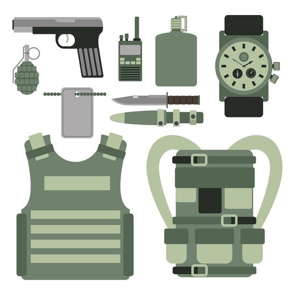 Military ase aseet symbolit panssari asettaa voimia suunnittelu ja amerikkalainen taistelija ammuksia laivasto naamiointi merkki vektori kuva
. - Vektori, kuva