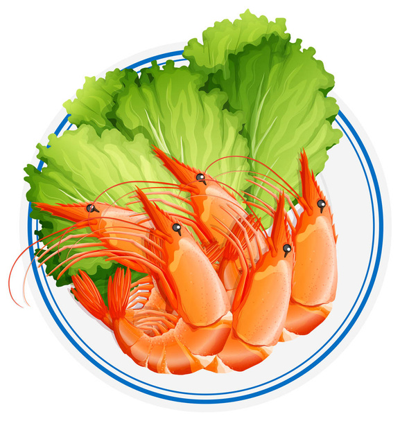 Vařené krevety a zeleniny na talíři - Vektor, obrázek