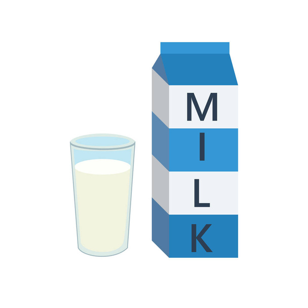 Closed milk box blue horizontal text and glass - Vektor, kép