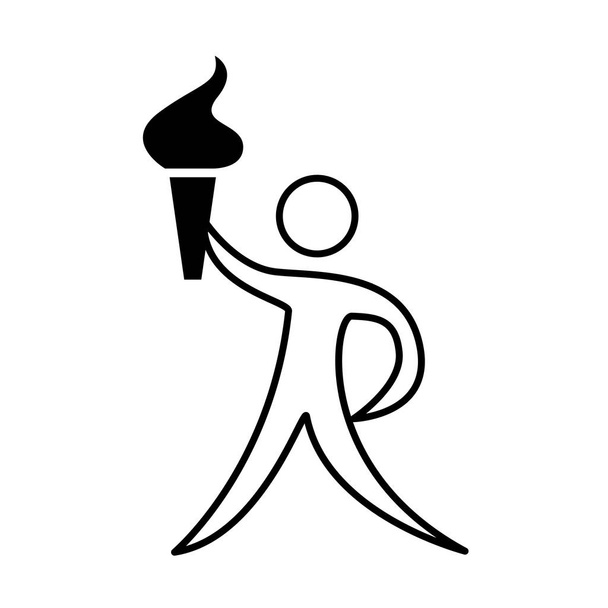 athlete silhouette with torch - Vector, Image