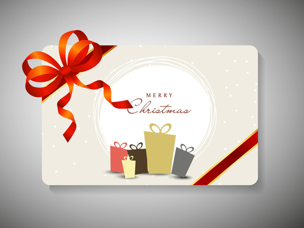 Hermosa tarjeta de regalo decorada con cinta para Feliz Navidad ce
 - Vector, imagen