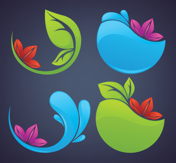 Nature stickers and symbols on dark background - Vector, Image