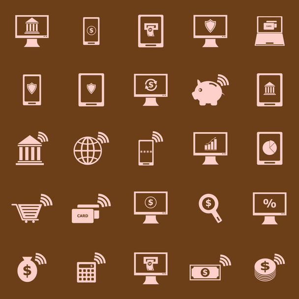 Online banking color icons on brown background - Vector, Image