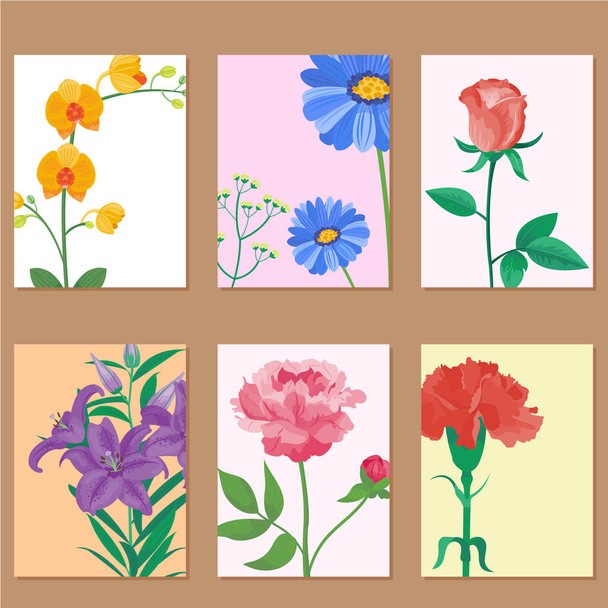 Cartoon petal vintage bloemen boeket tuin bloem botanische natuurlijke pioenrozen vectorillustratie en zomer bloemen wenskaart lente bloesem. - Vector, afbeelding