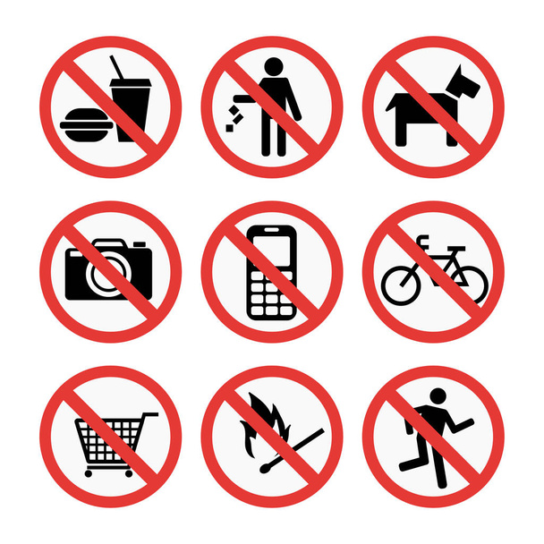 Prohibition signs set safety information vector illustration. - Vettoriali, immagini