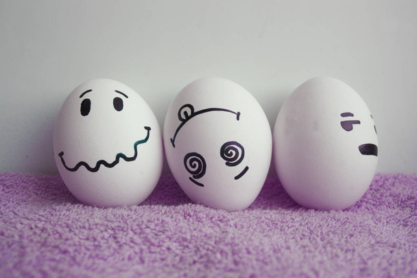 Eggs funny faces. Concept of irritation, enrages - 写真・画像