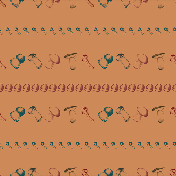 Hand drawn seamless pattern with mushrooms. - Vector, Image