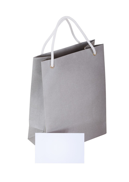 Grey bag with tag. - Zdjęcie, obraz