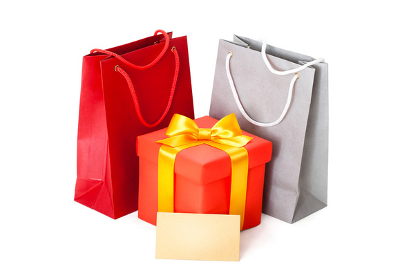 Gifts and gift card on white backgroun - Φωτογραφία, εικόνα