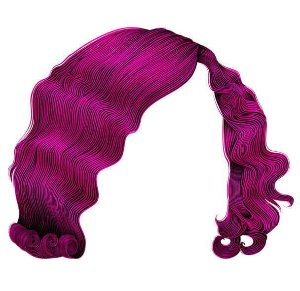 trendy vrouw haren kare felle roze kleuren. stijl van de .retro van de manier van schoonheid krullen. realistische 3d . - Vector, afbeelding