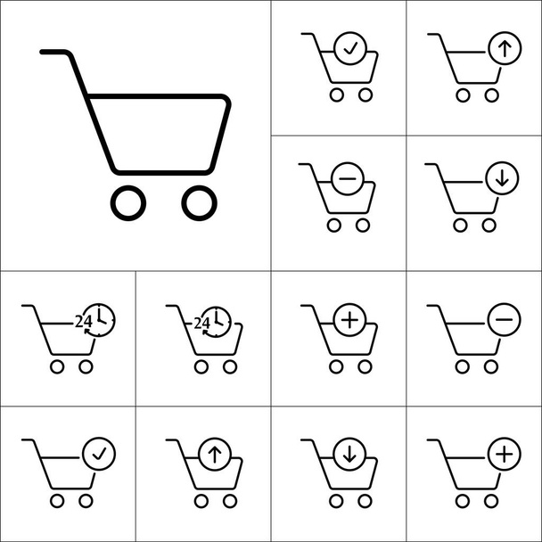 thin line supermarket trolley icon on white background, supermar - Vector, Image