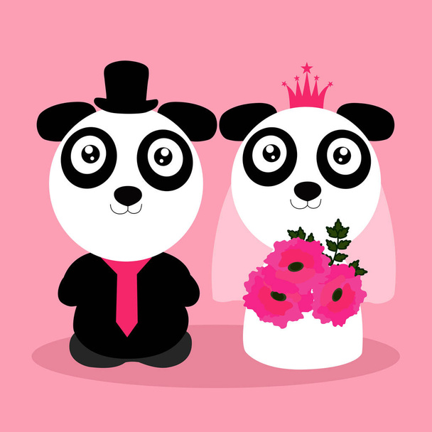 Invitación de boda con pandas lindos
. - Vector, imagen