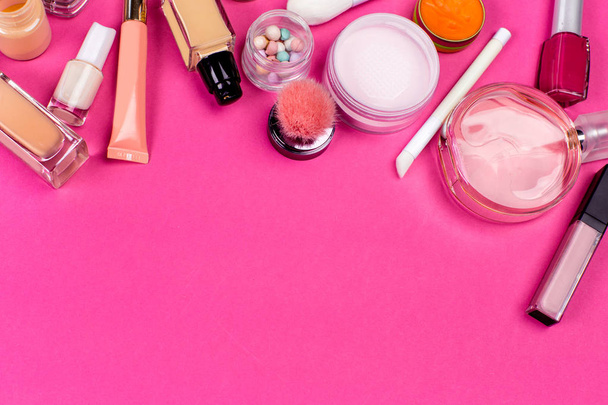 decorative cosmetics on pink - Foto, immagini