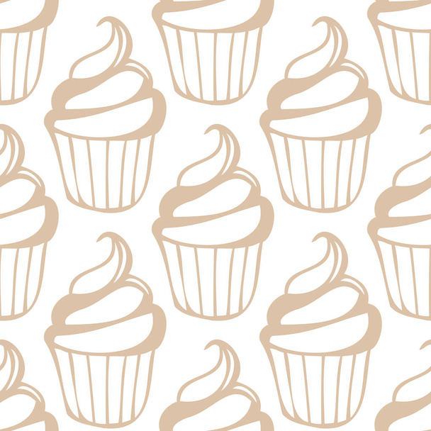 White cream cupcake seamless light beige pattern - Vektör, Görsel