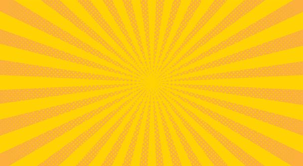 gelbe Sonnenstrahlen halbtonem Hintergrund. Vektorillustration. - Vektor, Bild