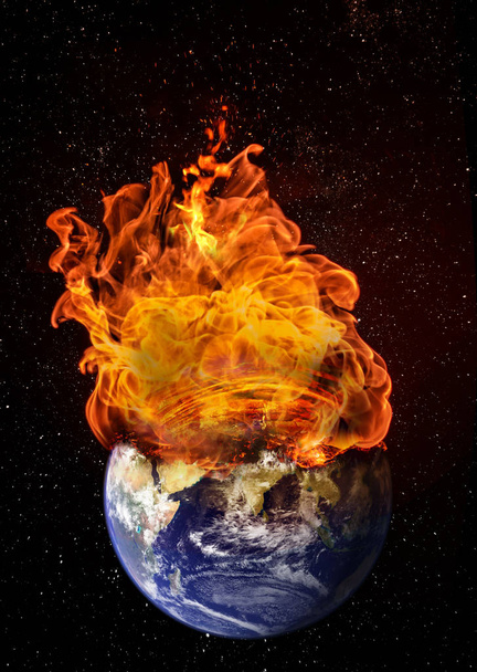 Planet Earth in Outer Space Engulfed in Flames - Photo, Image