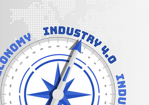 Kompassi neula osoittaa kohti teollisuuden 4.0 teksti käsitteenä IOT
 - Vektori, kuva