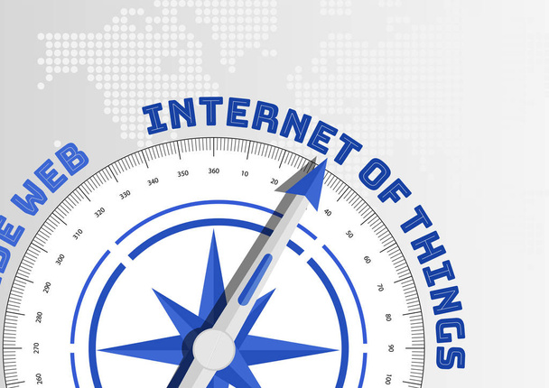Πυξίδα επισημαίνοντας το κείμενο Διαδίκτυο των πραγμάτων ως ιδέα για το Iot - Διάνυσμα, εικόνα