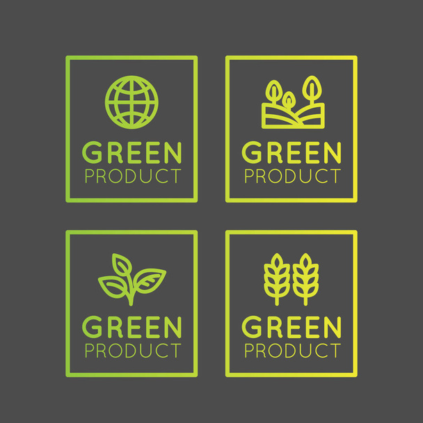 Set insignia orgánica fresca, producto ecológico, insignia de la etiqueta del ingrediente Bio con la hoja, tierra, color verde del degradado del concepto
 - Vector, Imagen