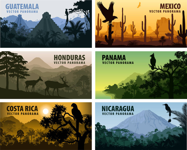 vector set panorams landen Midden-Amerika - Guatemala, Mexico, Honduras, Nicaragua, Panama, Costa Rica - Vector, afbeelding