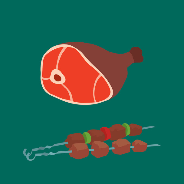 Набор мясных продуктов из мультфильма вкусный шашлык разнообразие деликатесов и ассортимент животных ломтик баранины приготовленные векторные иллюстрации
 - Вектор,изображение