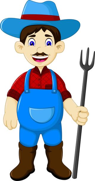 grappige mannelijke boer cartoon holding hark - Foto, afbeelding