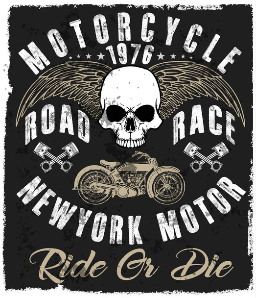 Motocykl label t-shirt design s ukázkou vlastních kotleta - Vektor, obrázek