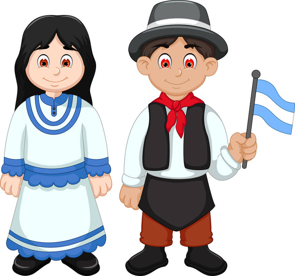 Cute Couple argentina cartoon with National Clothes - Photo, Image