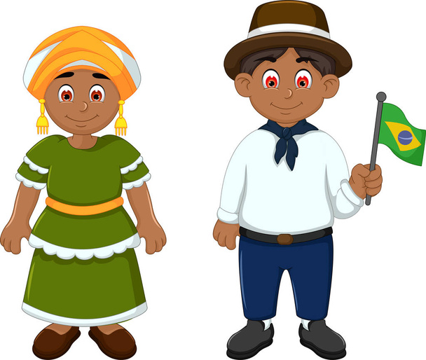 Симпатичная пара бразильцев мультфильм с национальной одеждой
 - Фото, изображение