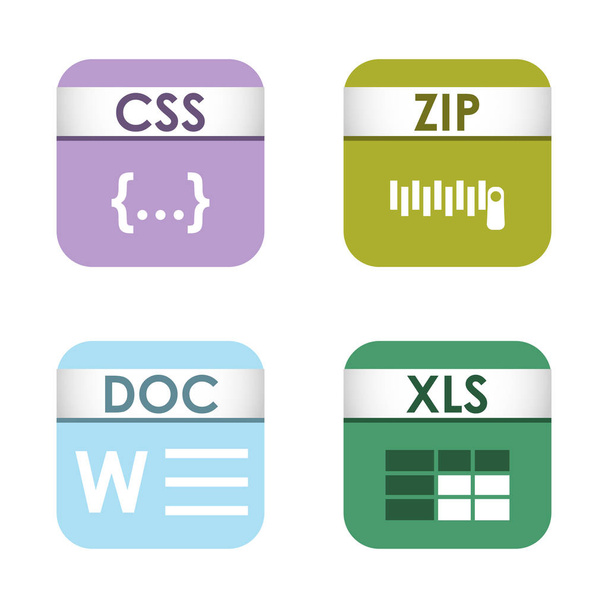 Simple square file types formats labels icon set presentation document symbol and audio extension graphic multimedia sign vector illustration. - Vettoriali, immagini