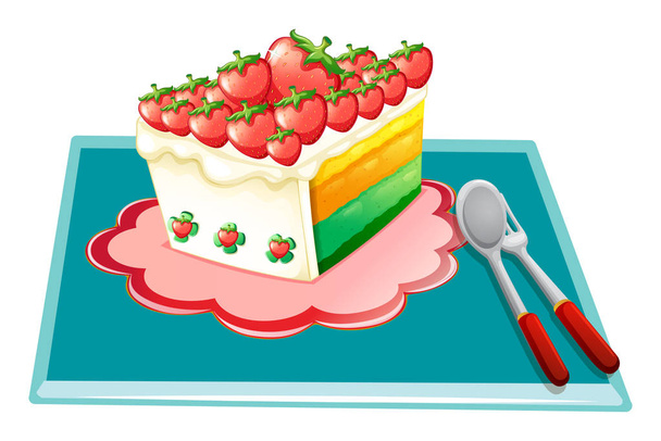 Φράουλα τούρτα στο μπλε χαλί - Διάνυσμα, εικόνα