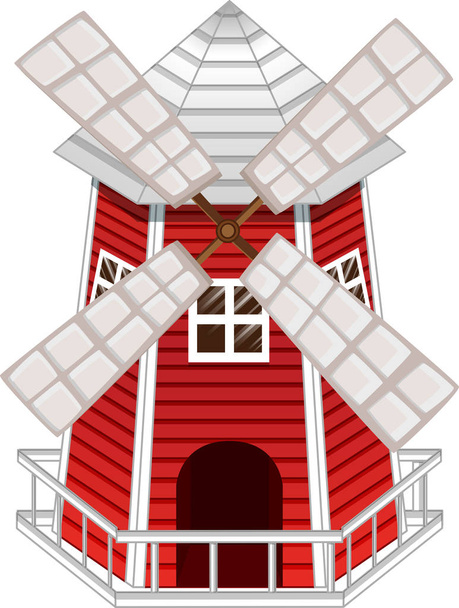 Ветряная мельница окрашена в красный и белый цвет
 - Вектор,изображение