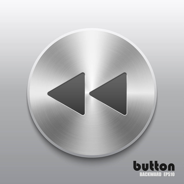 Round rewind back button with brushed metal aluminum texture isolated on gray background - Vektor, kép