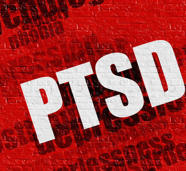 Modern medicine concept: PTSD on Red Brick Wall. - Photo, Image