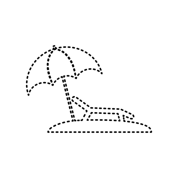 Playa del complejo tropical. Signo de silla Sunbed. Vector. Icono de rayas negras sobre fondo blanco. Aislado
. - Vector, imagen