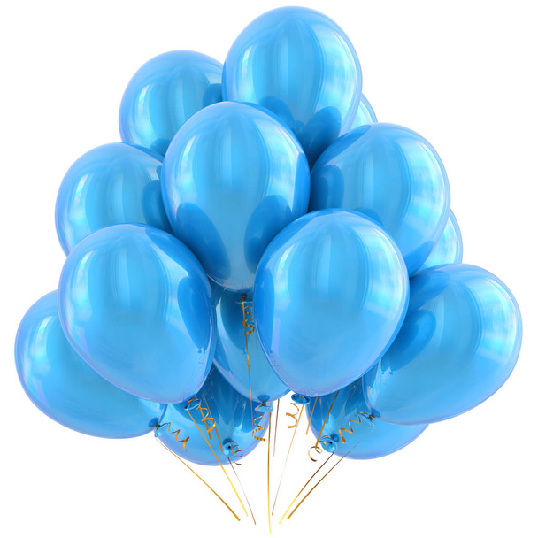 Blue party balloons happy birthday decoration cyan glossy - Φωτογραφία, εικόνα