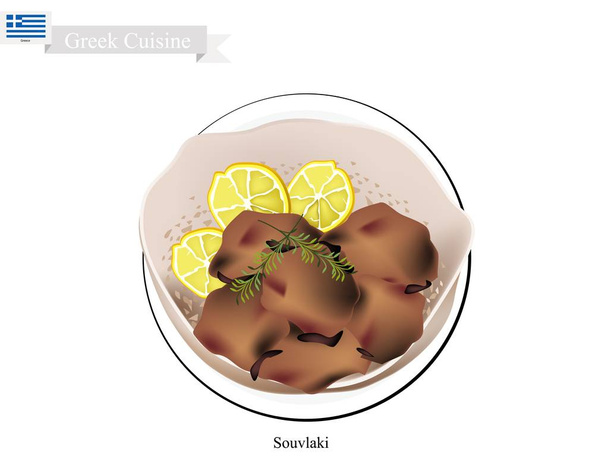 Zelfgemaakte Souvlaki, een populaire Griekse fastfood  - Vector, afbeelding