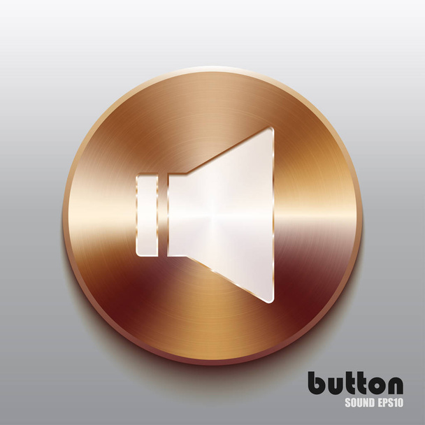 Bronze sound speaker button with white symbol - Vetor, Imagem