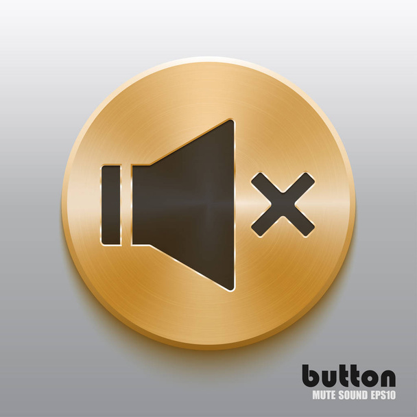 Golden mute sound button with black symbol - Vetor, Imagem