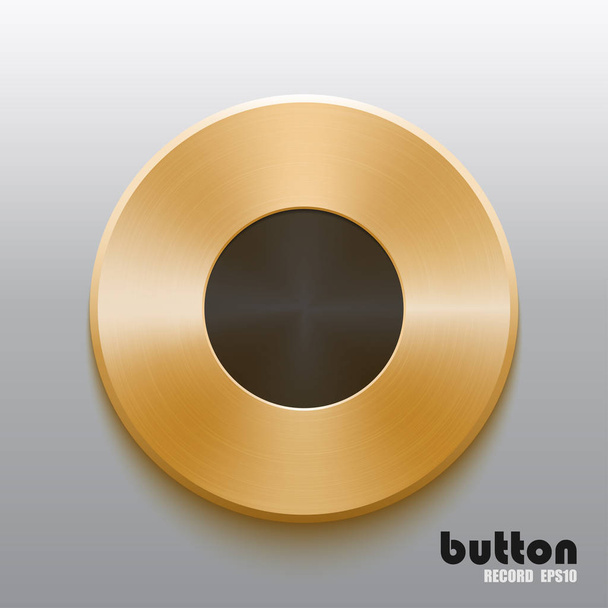 Golden record button with black symbol - Vetor, Imagem
