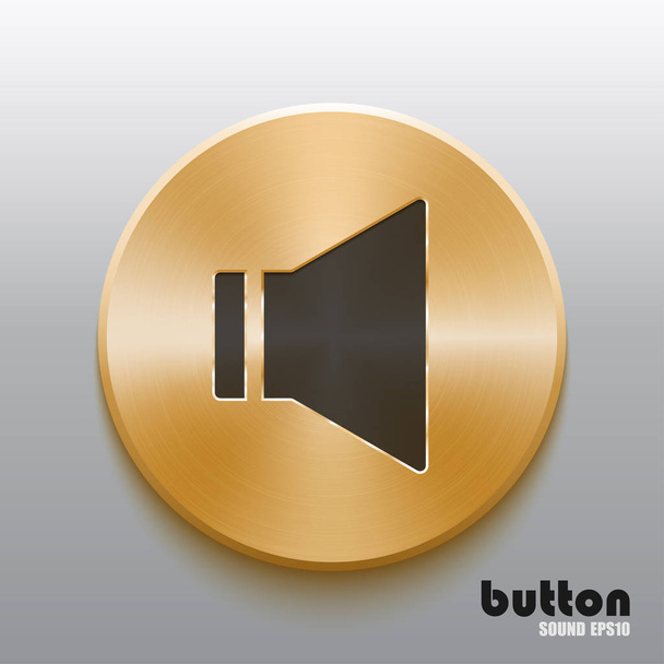 Golden speaker button with black symbol - Vetor, Imagem