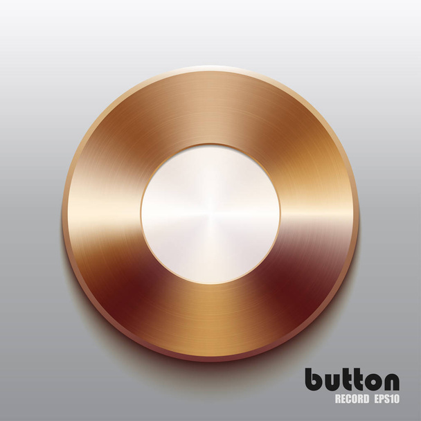 Bronze record button with white symbol - Vetor, Imagem
