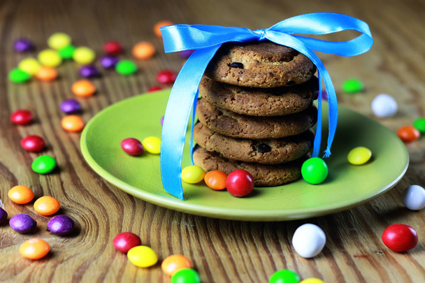 cookies with ribbon on plate - Photo, Image