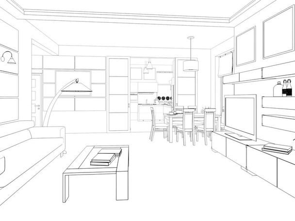 moderne design interieur van woonkamer. 3D render - Foto, afbeelding