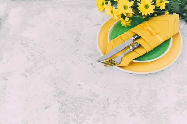 Spring table settings on vintage background  - Foto, afbeelding