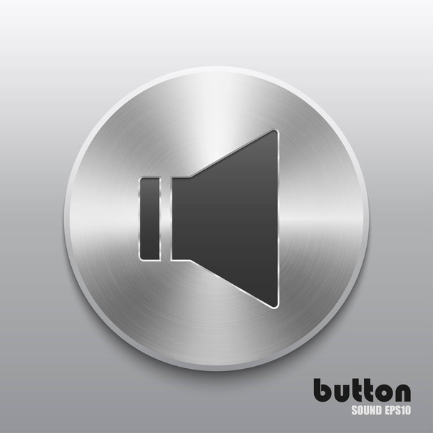 Round sound speaker button with brushed metal aluminum texture isolated on gray background - Vector, afbeelding