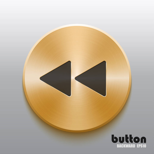 Rewind back golden button with black symbol - Vektör, Görsel