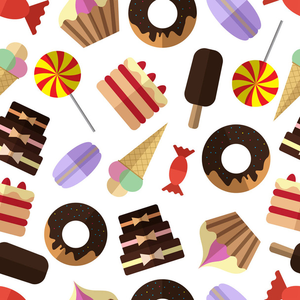 nahtlose Muster Hintergrund mit bunten einfachen Bäckerei flach ico - Vektor, Bild